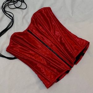 Burlesk Red steel boned zip front corset